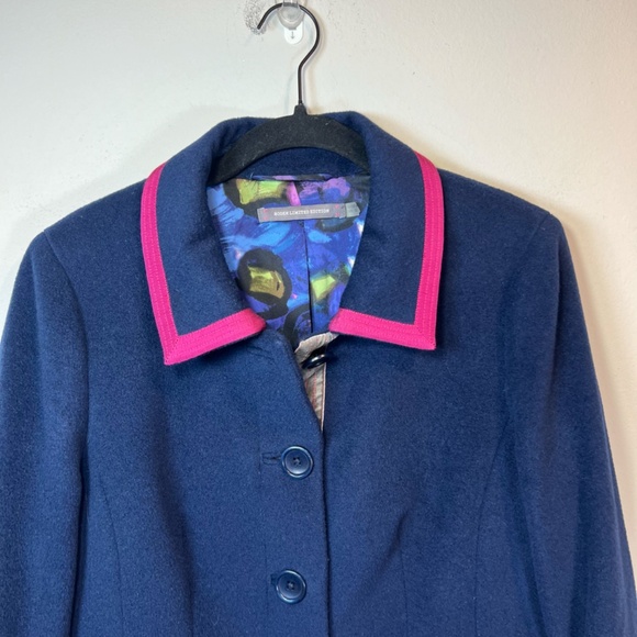 Boden Limited Edition Wool Cashmere Pea Coat Navy Blue Magenta Lined Pockets  8R - Picture 2 of 16